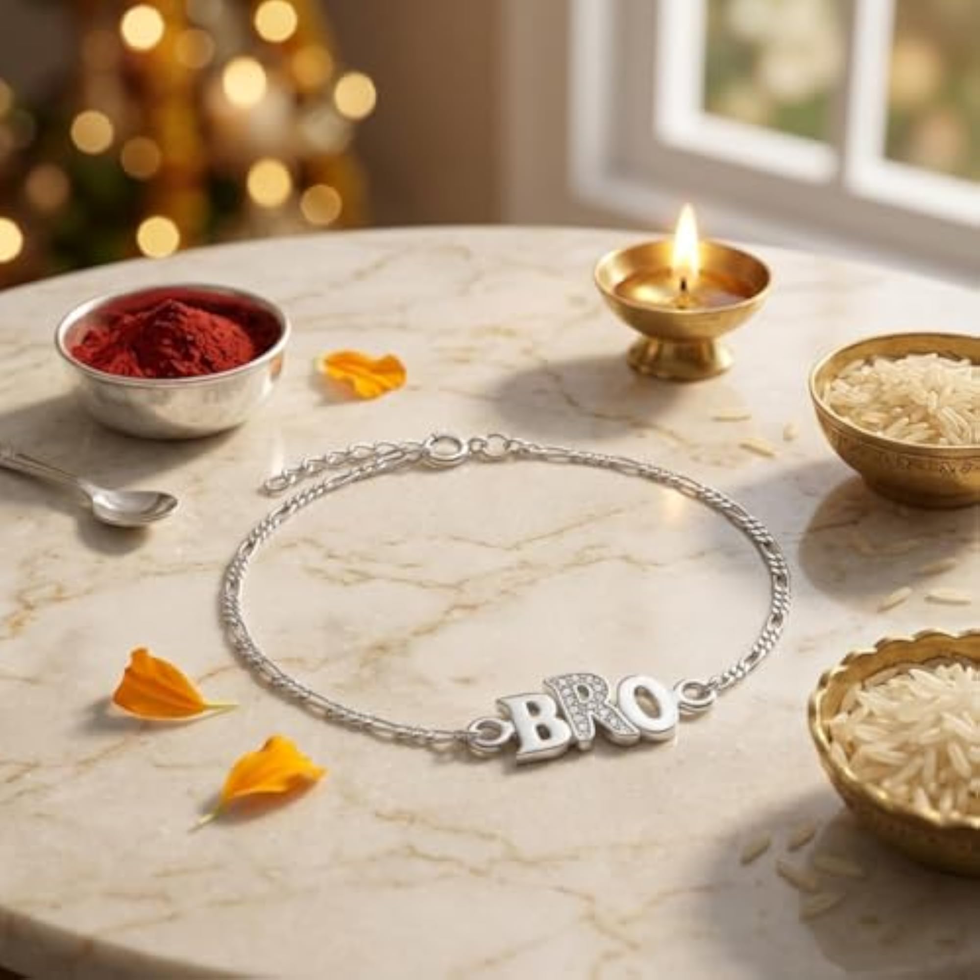 925 Sterling Silver Bro Floral Mor Pankh Rakhi Bracelet